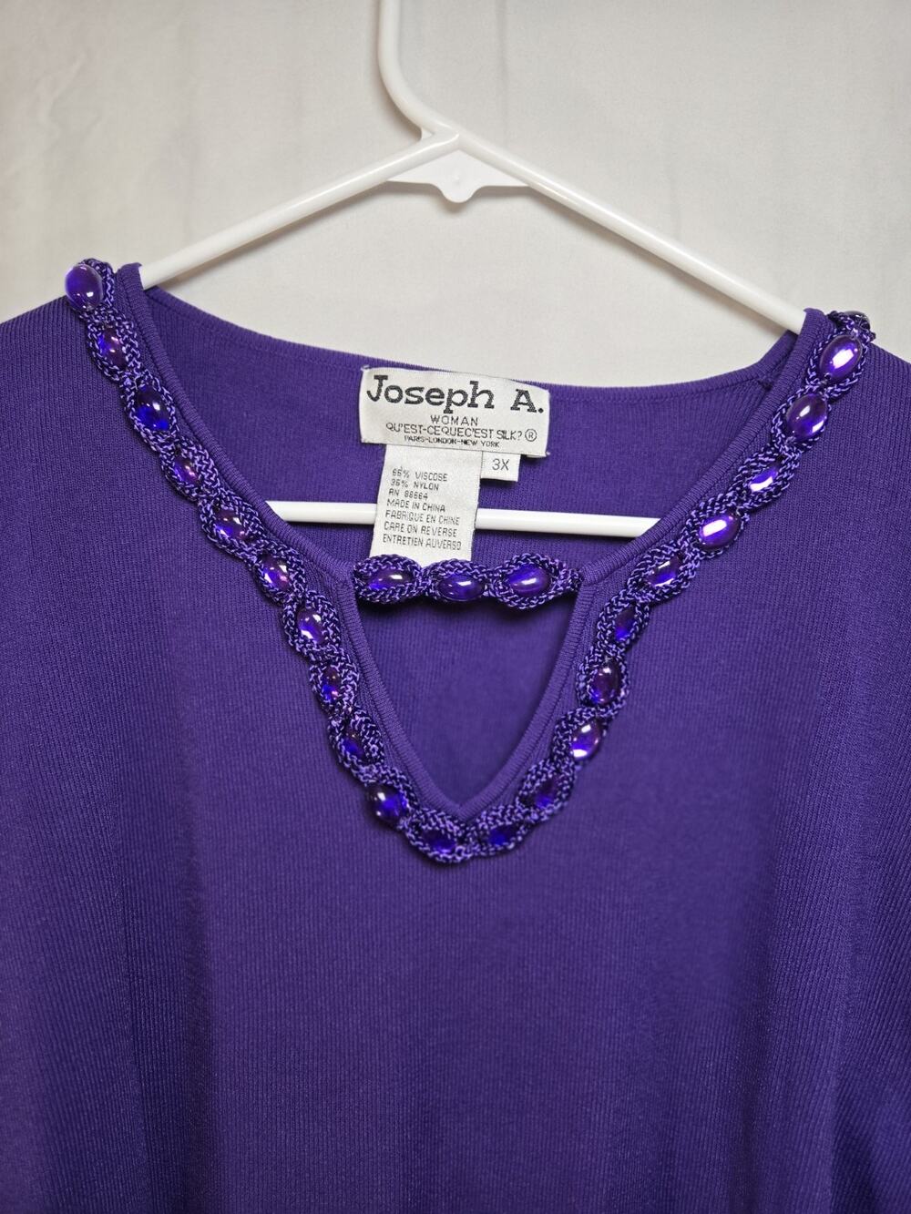 Joseph A US Womens Plus Size 3X Purple Jewel Neck Long Sleeve Top Shirt Blouse
